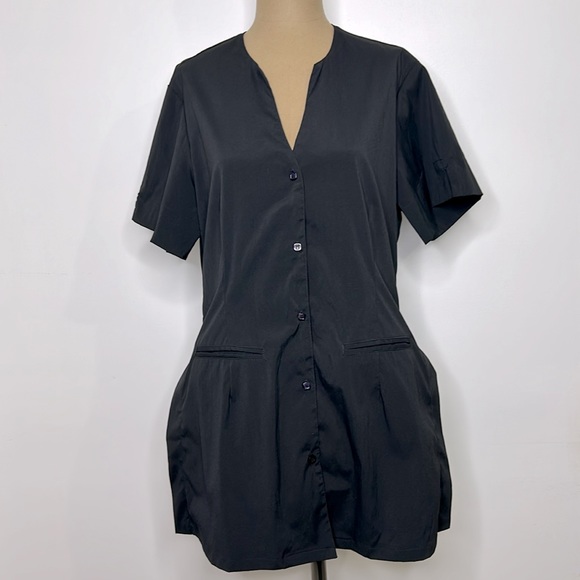 Noel Asmar Tops - Noel Asmar 🖤 Tuscan Tunic Black Short Sleeve Button Up Uniform Top Medium